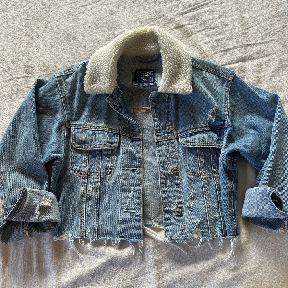 Abercrombie and Fitch Denim Jacket with Sherpa Collar